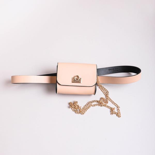 FAUX LEATHER CHAIN STRAP BELT BAG