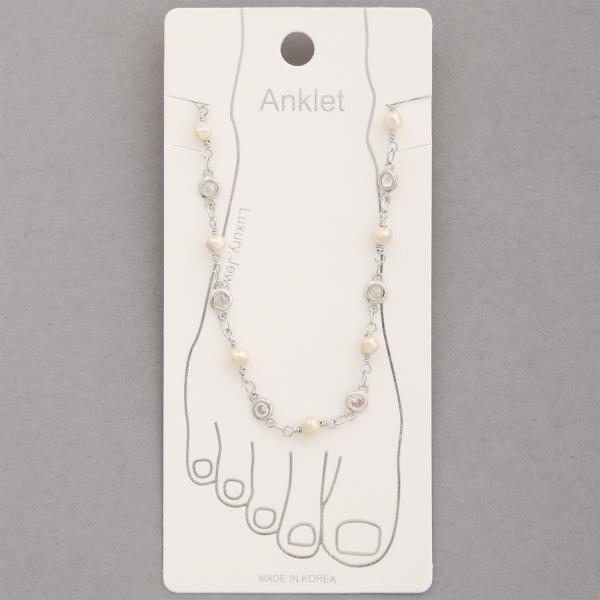 CRYSTAL PEARL BEAD ANKLET