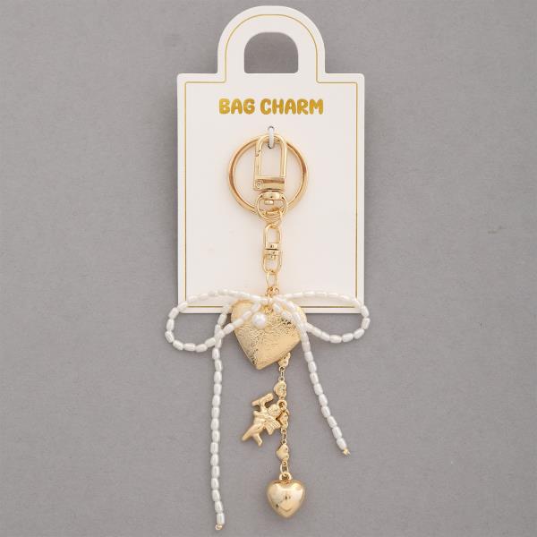 HEART LOCKET PEARL RIBBON BAG CHARM