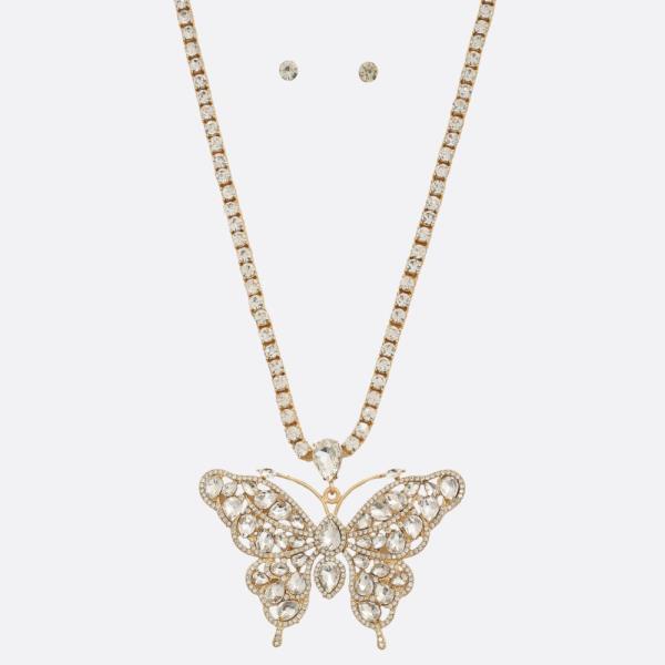 BUTTERFLY RHINESTONE PENDANT NECKLACE