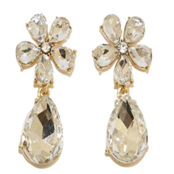 FLOWER TEARDROP RHINESTONE DANGLE EARRING