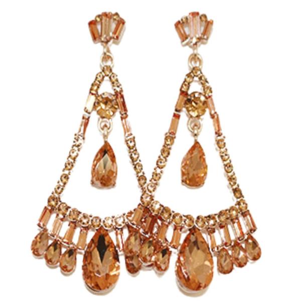 FAN SHAPE RHINESTONE DANGLE EARRING