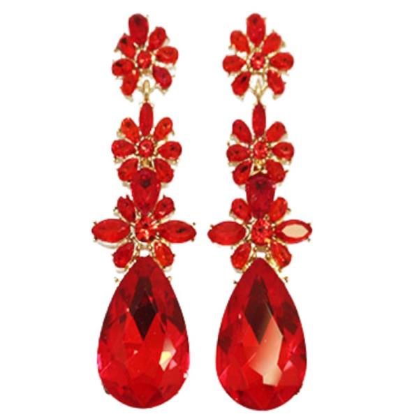 TRIPLE FLOWER TEARDROP RHINESTONE DANGLE EARRING