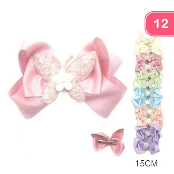 RIBBON HAIR BOW PIN (12 UNITS)