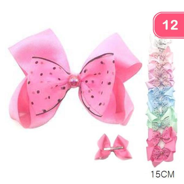 RIBBON HAIR BOW PIN (12 UNITS)