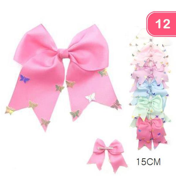 BUTTERFLY EMBELLISHED BOW HAIR CLIP (12 UNITS)