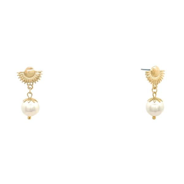 SUN SHAPE PEARL BEAD METAL DANGLE EARRING