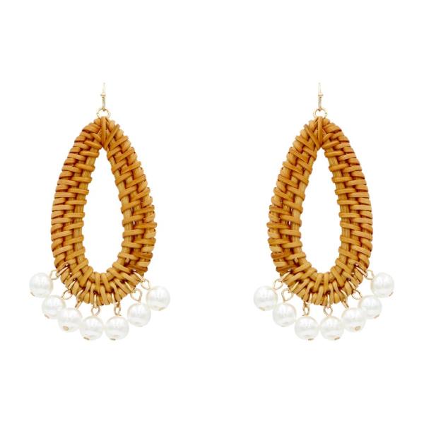 WOVEN TEARDROP PEARL BEAD DANGLE EARRING