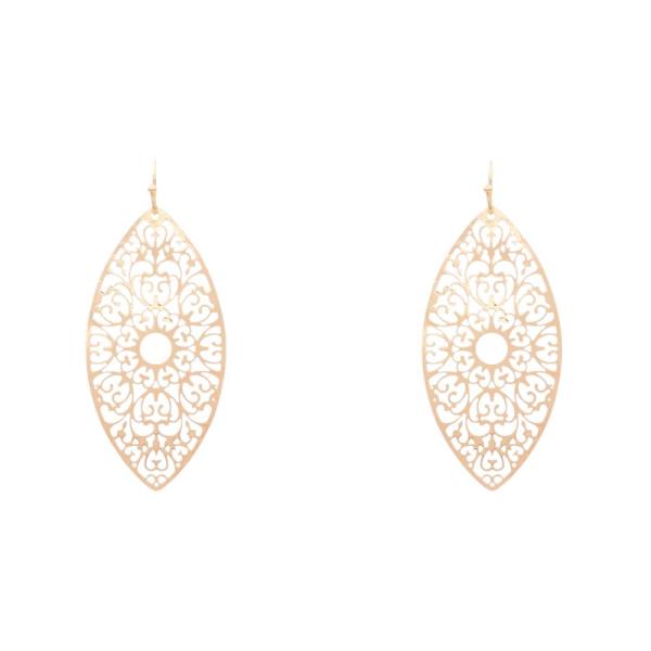 FILIGREE PATTERN OVAL METAL DANGLE EARRING