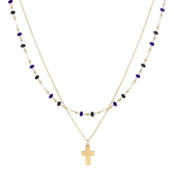 CROSS BEADED LAYERED NECKLACE