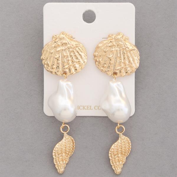 SEASHELL PEARL BEAD LINK DANGLE EARRING