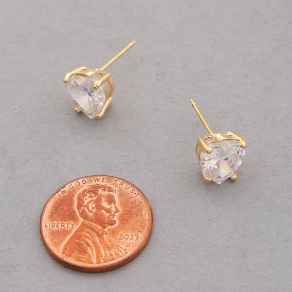 14K GOLD DIPPED CZ HEART STUD EARRING