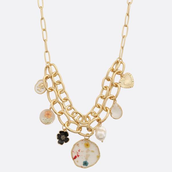 MULTI CHARM ;AYERED METAL NECKLACE