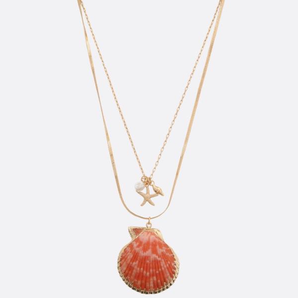 SEASHELL PENDANT STARFISH CHARM LAYERED METAL NECKLACE