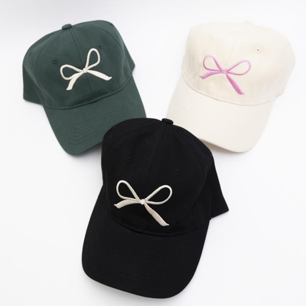 BOW RIBBON EMBROIDERED BASEBALL CAP