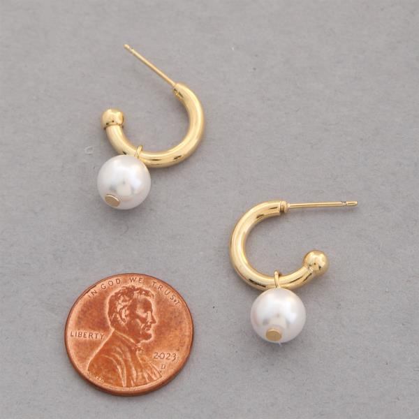 14K GOLD DIPPED PEARL BEAD OPEN HOOP EARRING