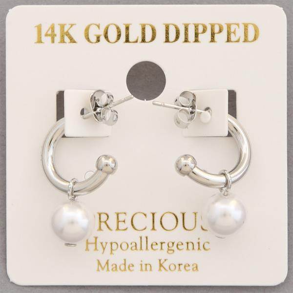 14K GOLD DIPPED PEARL BEAD OPEN HOOP EARRING