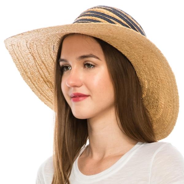 RAFFIA STRAW SUN HAT W/ WAVY SQUIGGLES