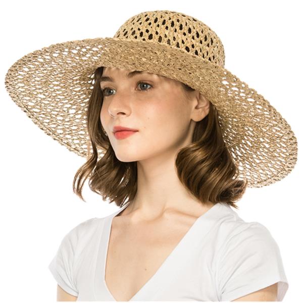 OPEN WEAVE SEAGRASS STRAW HAT PEEKABOO OPEN WEAVE DESIGN