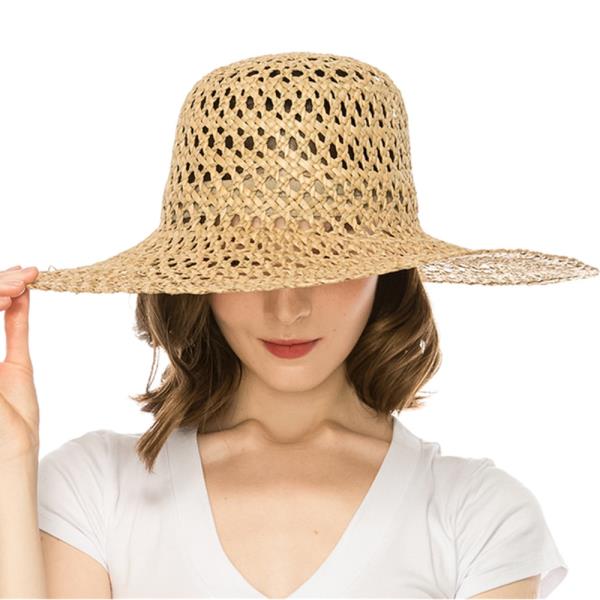 OPEN WEAVE SEAGRASS STRAW HAT PEEKABOO OPEN WEAVE DESIGN