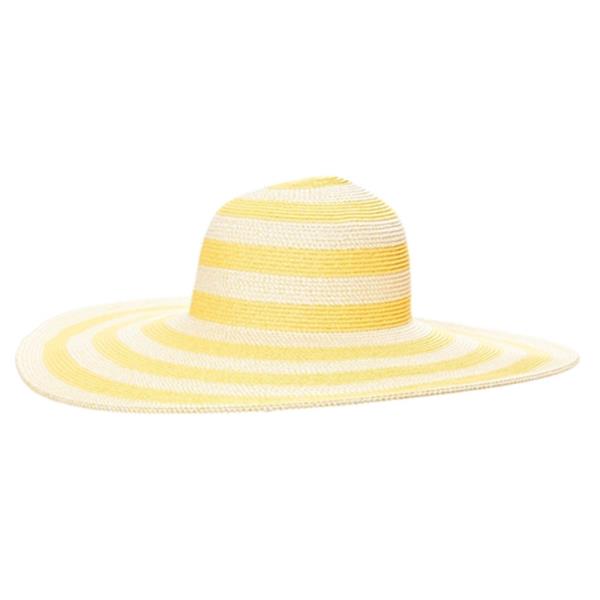 EXTRA-WIDE BRIM STRIPED STRAW SUN HAT