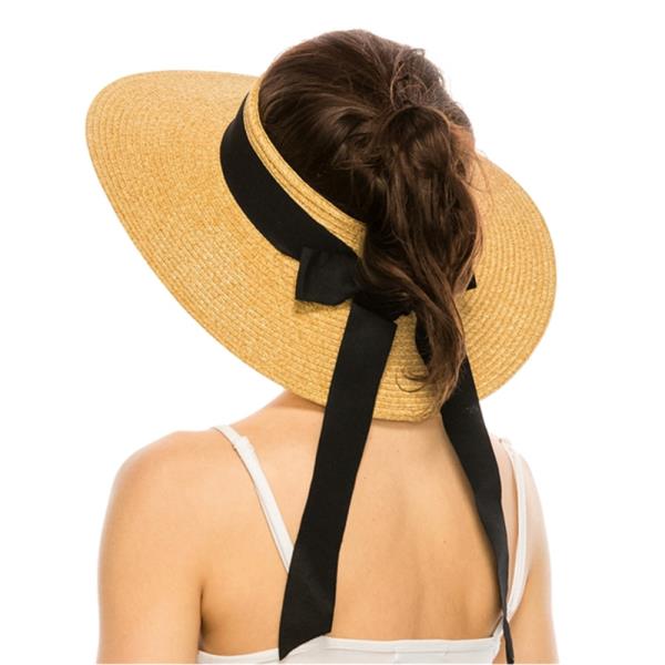 CROWNLESS STRAW HAT WITH RIBBON