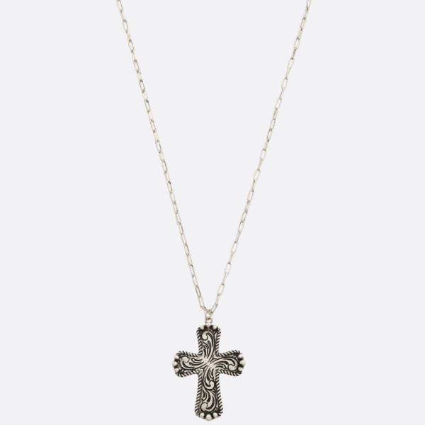 FILIGREE PATTERN CROSS PENDANT NECKLACE