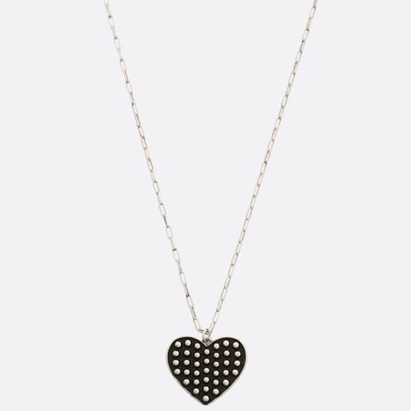 STUDDED HEART METAL PENDANT NECKLACE