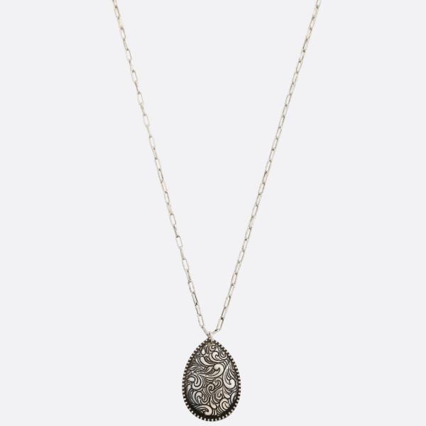 FILIGREE PATTERN TEARDROP PENDANT METAL NECKLACE