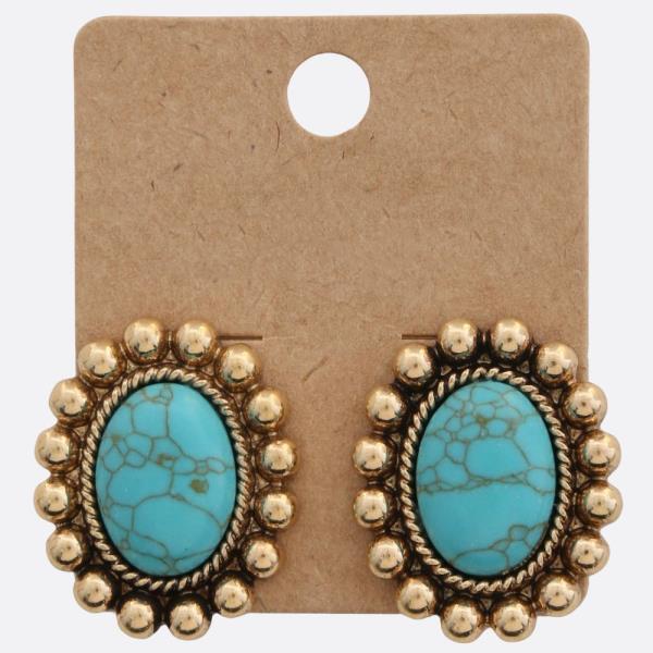 WESTERN STYLE TURQUOISE BEAD OVAL EARRING