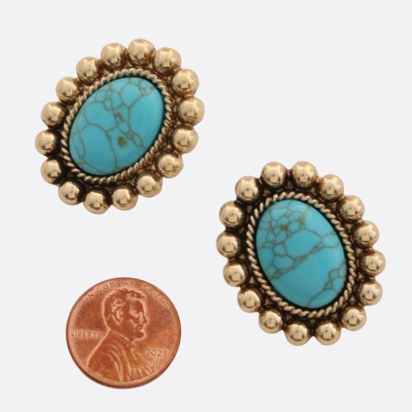 WESTERN STYLE TURQUOISE BEAD OVAL EARRING