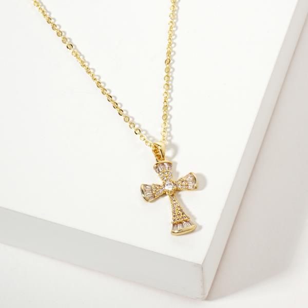 CROSS CHARM CZ GOLD DIPPED NECKLACE