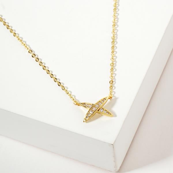 CRISS CROSS CHARM CZ GOLD DIPPED NECKLACE