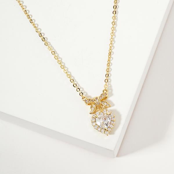 HEART BOW HARM CZ GOLD DIPPED NECKLACE