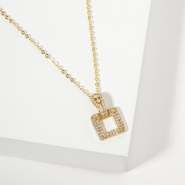 SQUARE PENDANT CZ GOLD DIPPED NECKLACE