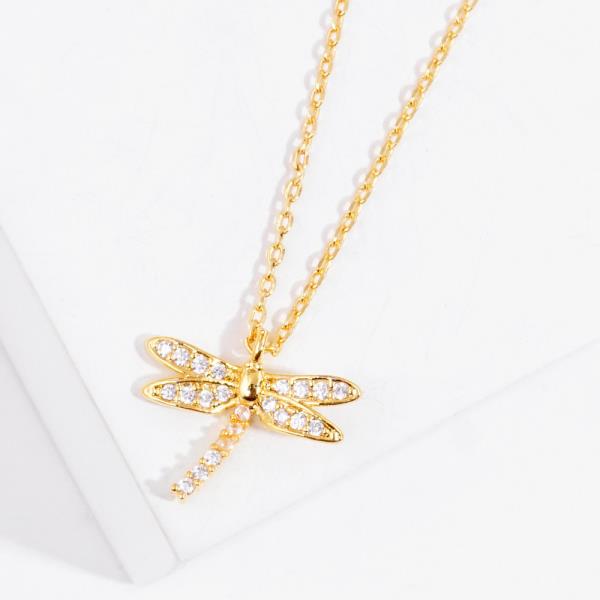 GOLD DIPPED CZ DRAGONFLY PENDANT NECKLACE