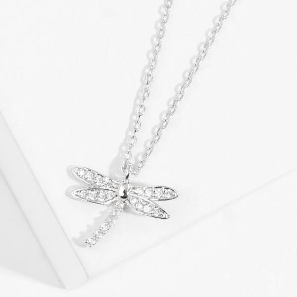 GOLD DIPPED CZ DRAGONFLY PENDANT NECKLACE