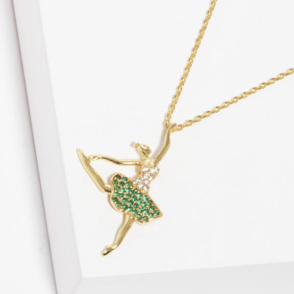 GOLD DIPPED CZ BALLERINA PENDANT NECKLACE