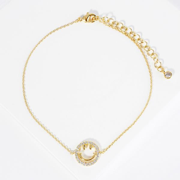 CZ SMILEY FACE CHARM GOLD DIPPED ANKLET