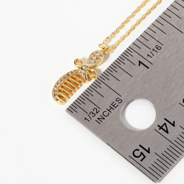 GOLD DIPPED CZ HAIR BRUSH PENDANT NECKLACE