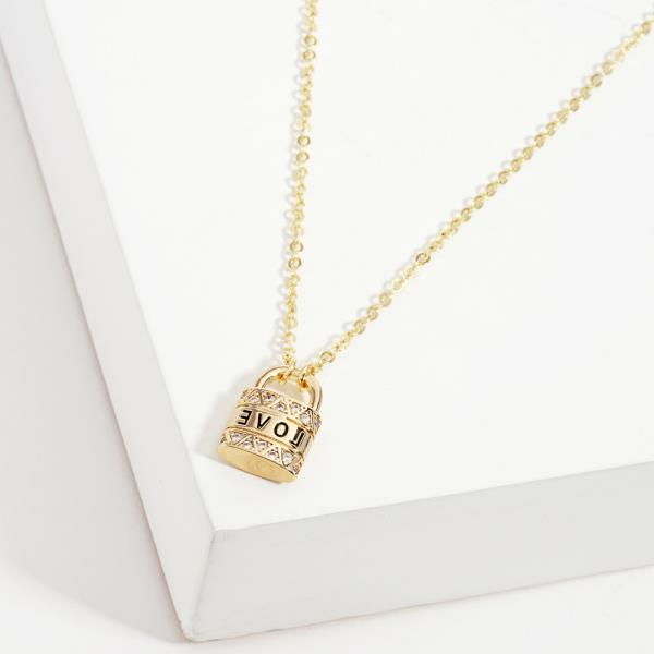 GOLD DIPPED CZ LOVE LOCK PENDANT NECKLACE