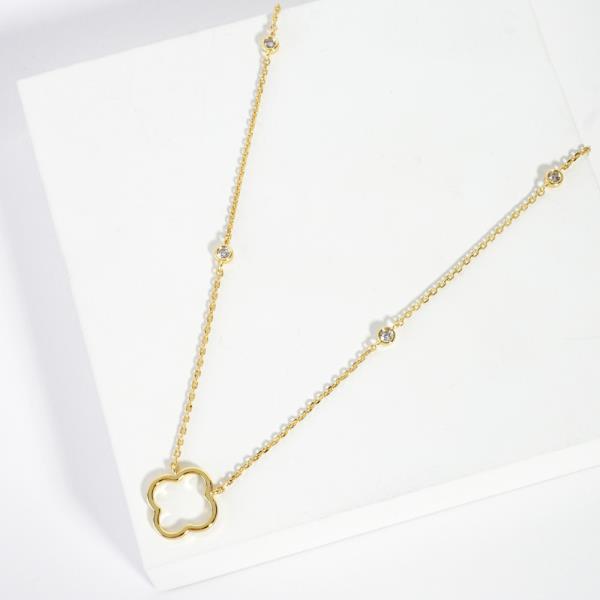 GOLD DIPPED CZ CLOVER PENDANT NECKLACE