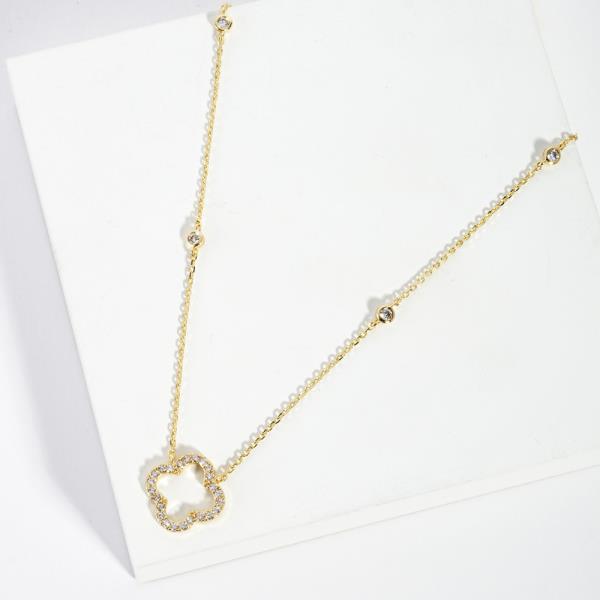 GOLD DIPPED CZ CLOVER PENDANT NECKLACE