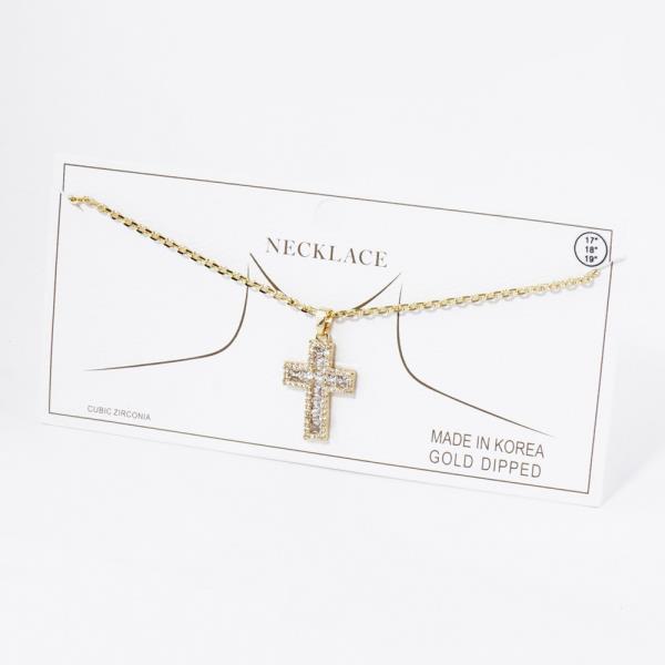 GOLD DIPPED CZ CROSS PENDANT NECKLACE