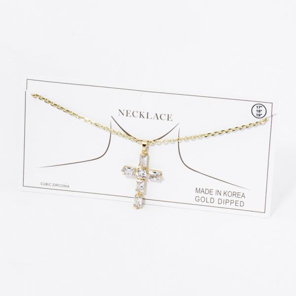 GOLD DIPPED CZ CROSS PENDANT NECKLACE