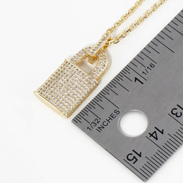 GOLD DIPPED CZ LOCK PENDANT NECKLACE