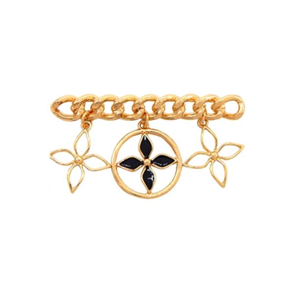 METAL ENAMEL CLOVER CHAIN DROP BROOCH