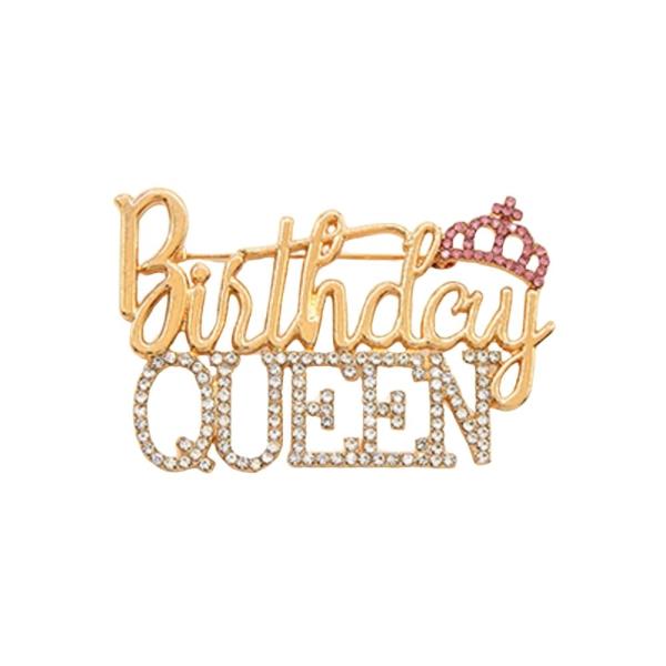 METAL RHINESTONE BIRTHDAY QUEEN LETTER CROWN BROOCH