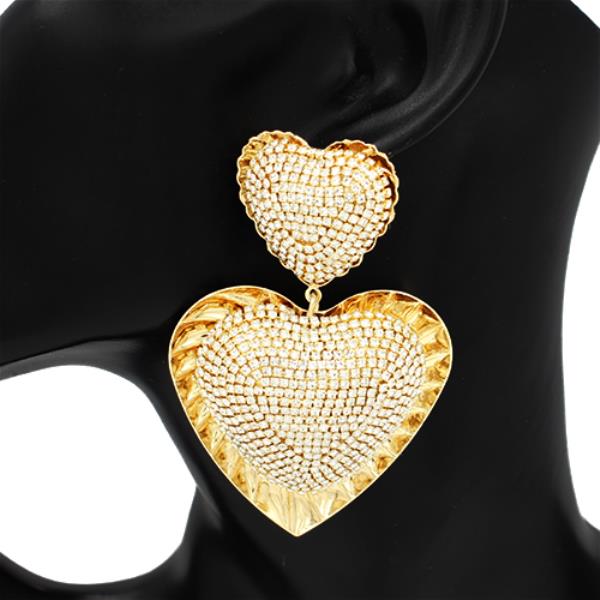 DOUBLE HEART RHINESTONE DANGLE EARRING