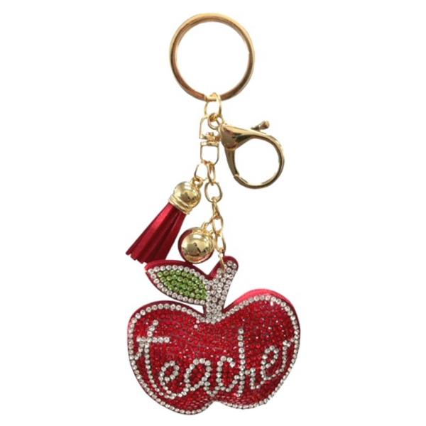 RHINESTONE APPLE TASSEL KEYCHAIN